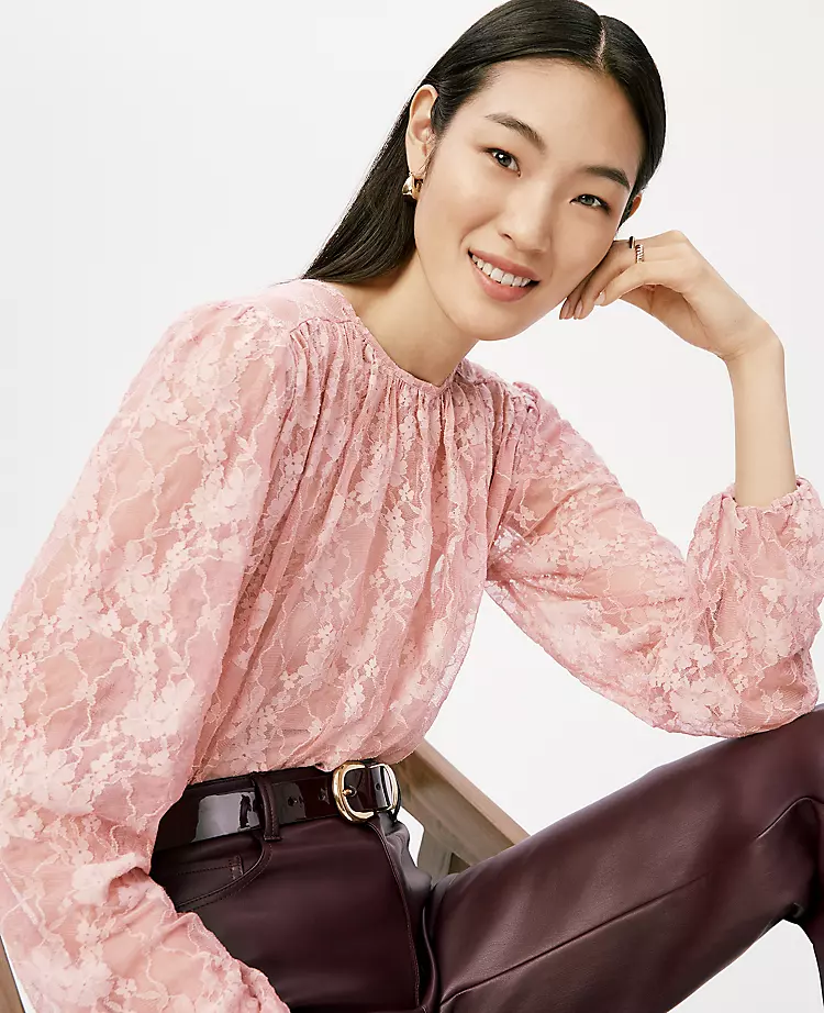 Petite Crew Neck Shirred Blouse