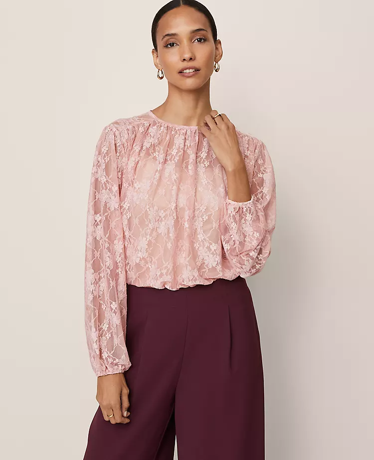 Petite Crew Neck Shirred Blouse