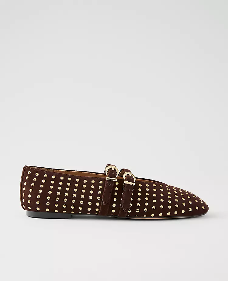 Buckled Suede Studded Ballet Flat