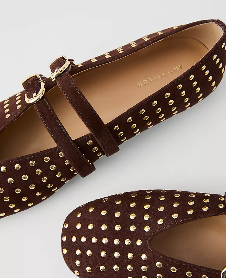 Buckled Suede Studded Ballet Flat