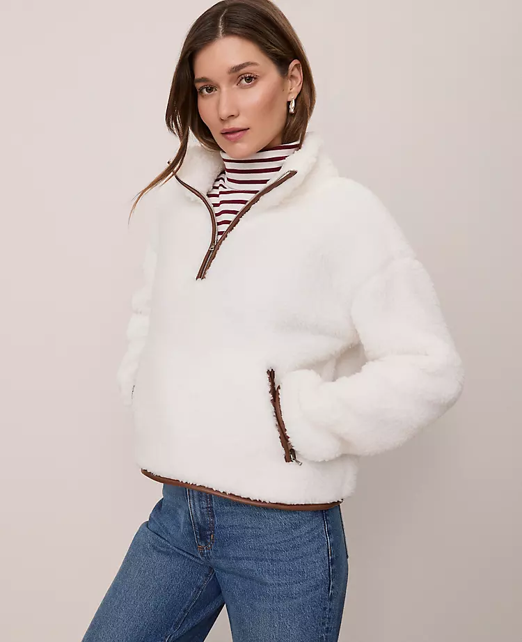 Petite Weekend Collection Half-Zip Sherpa Pullover