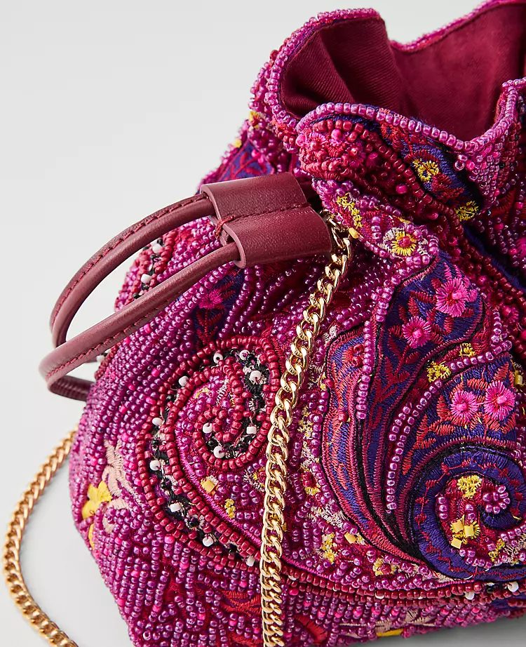 Beaded Paisley Drawstring Clutch