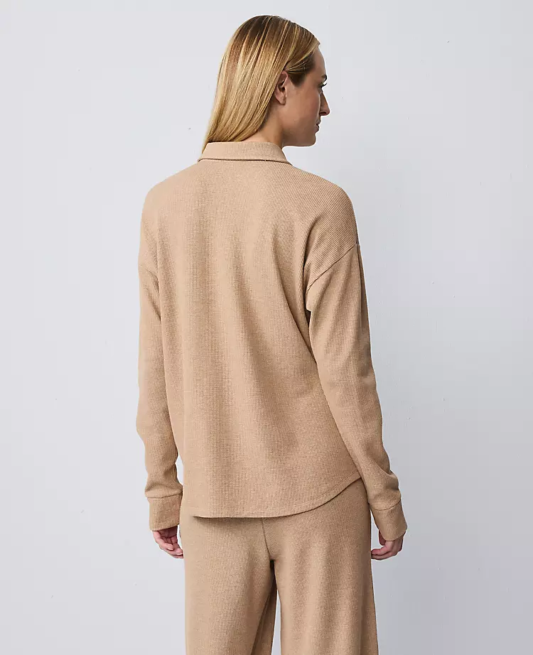 Waffle Button Down Lounge Top