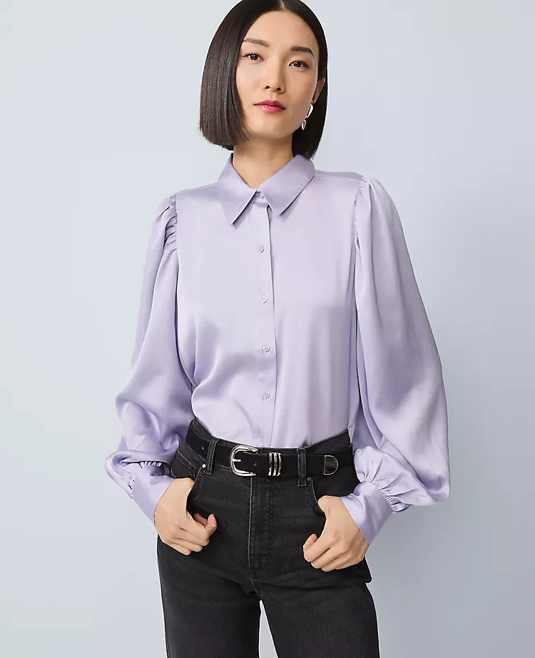 Petite Satin Blouson Sleeve Blouse