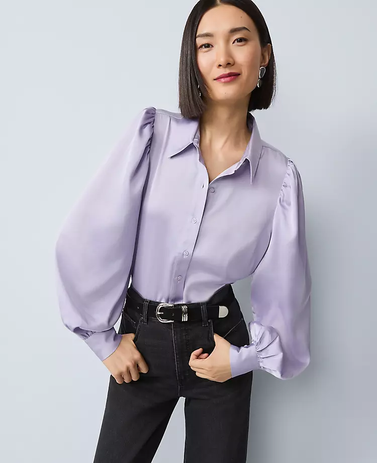 Petite Satin Blouson Sleeve Blouse