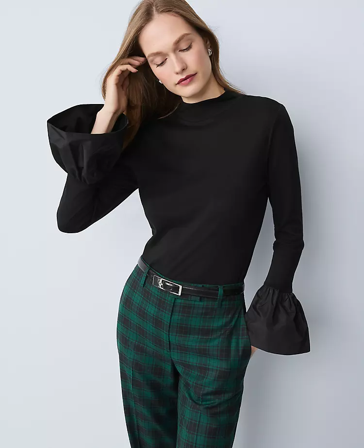 Petite Taffeta Trim Top
