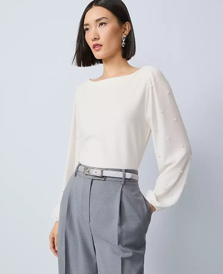 Mixed Media Embellished-Sleeve Top