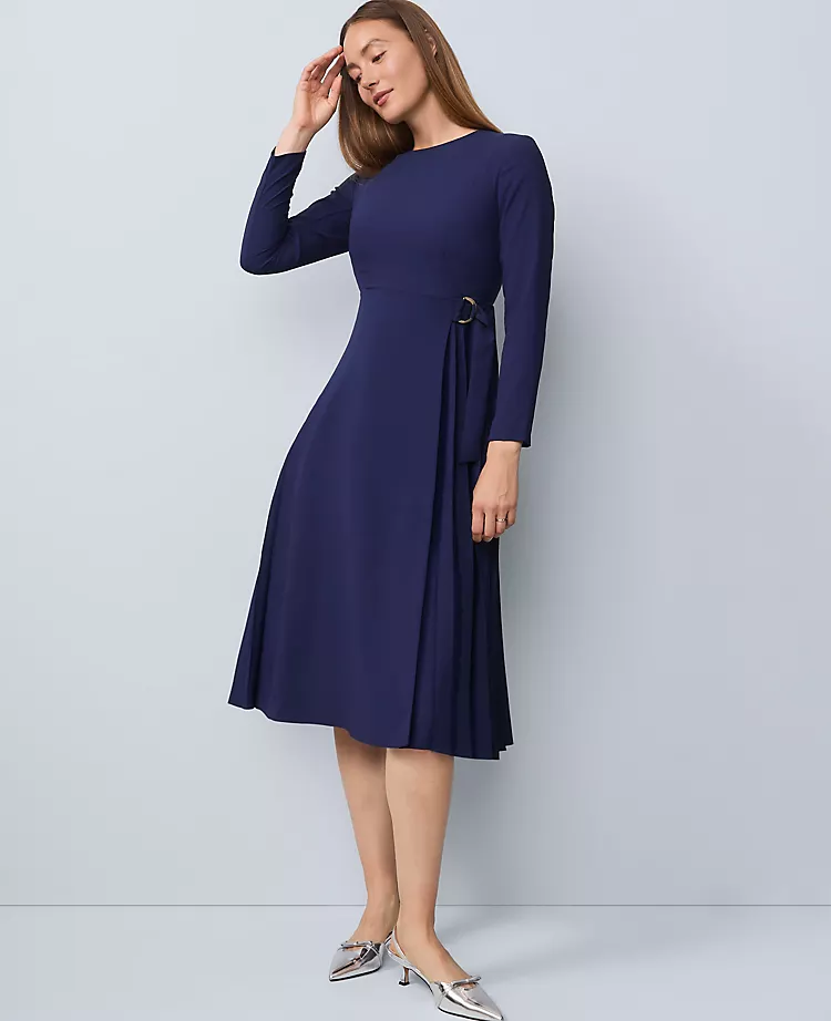 Petite Pleated Crepe Flare Dress
