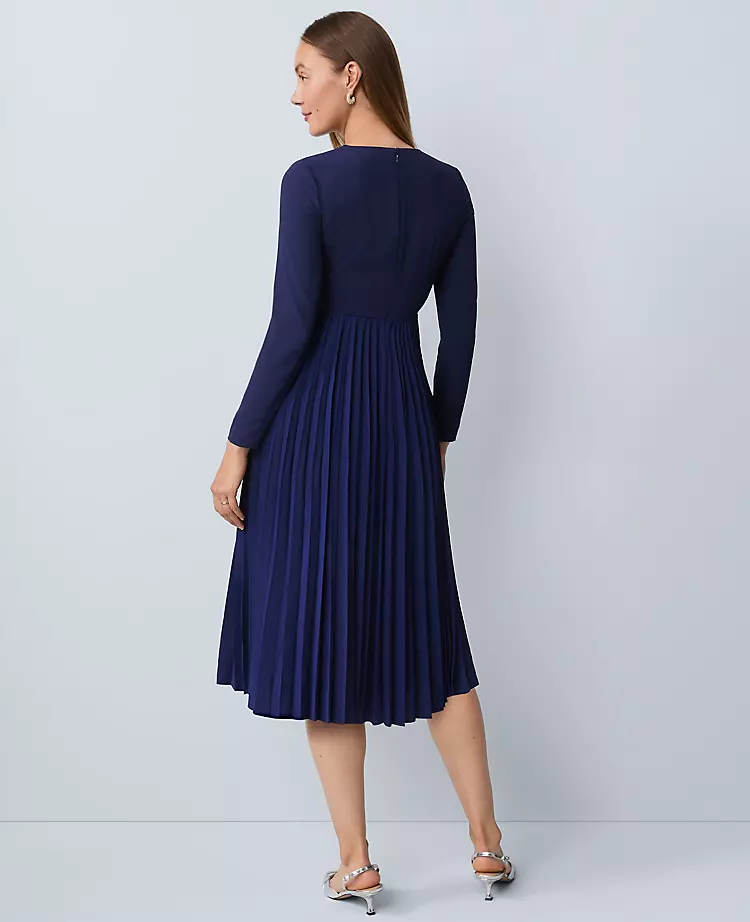 Petite Pleated Crepe Flare Dress