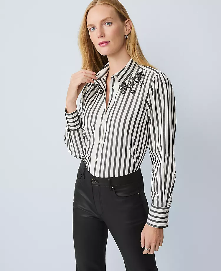 Petite Striped Embellished Shirt