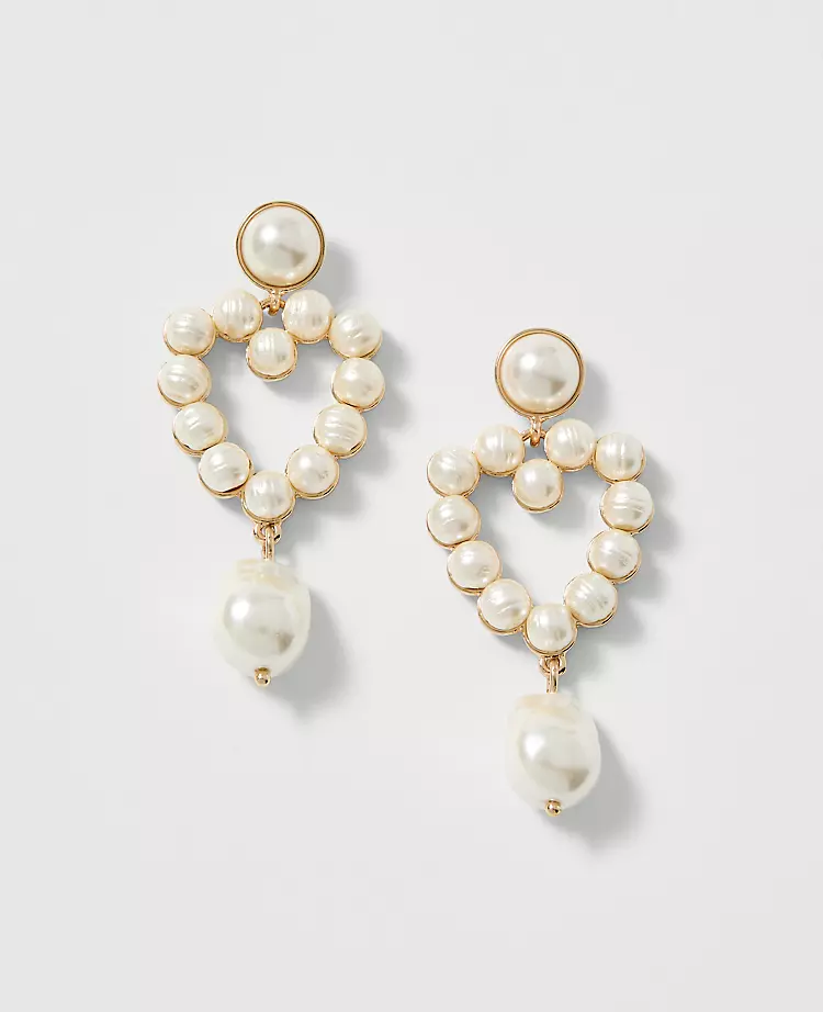 Pearlized Heart Drop Earrings