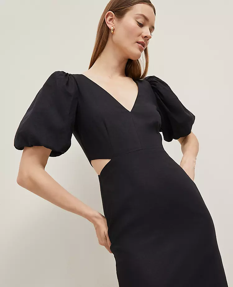 Linen Blend Cutout Dress