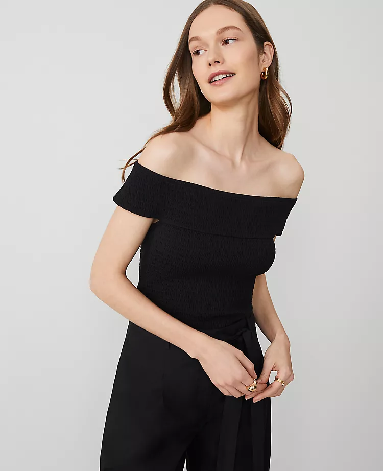 Petite Smocked Off-The-Shoulder Top