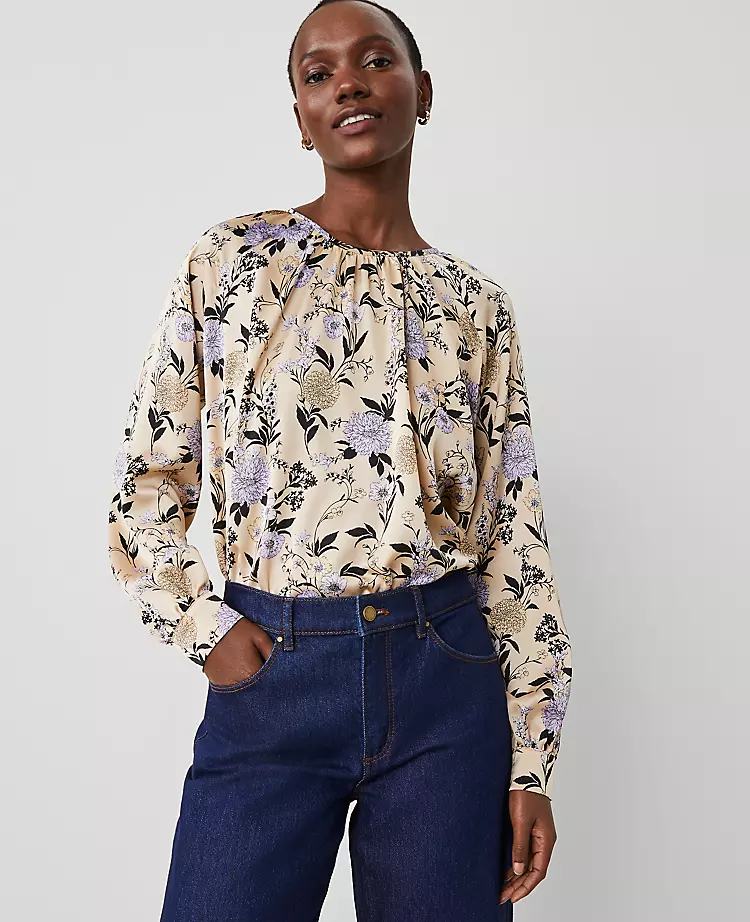 Petite Floral Shirred Raglan Top