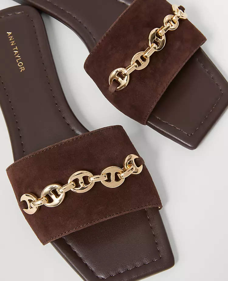 Chain Suede Slide Sandals