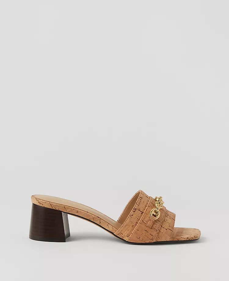 Cork Chain Flare Block Heel Sandals