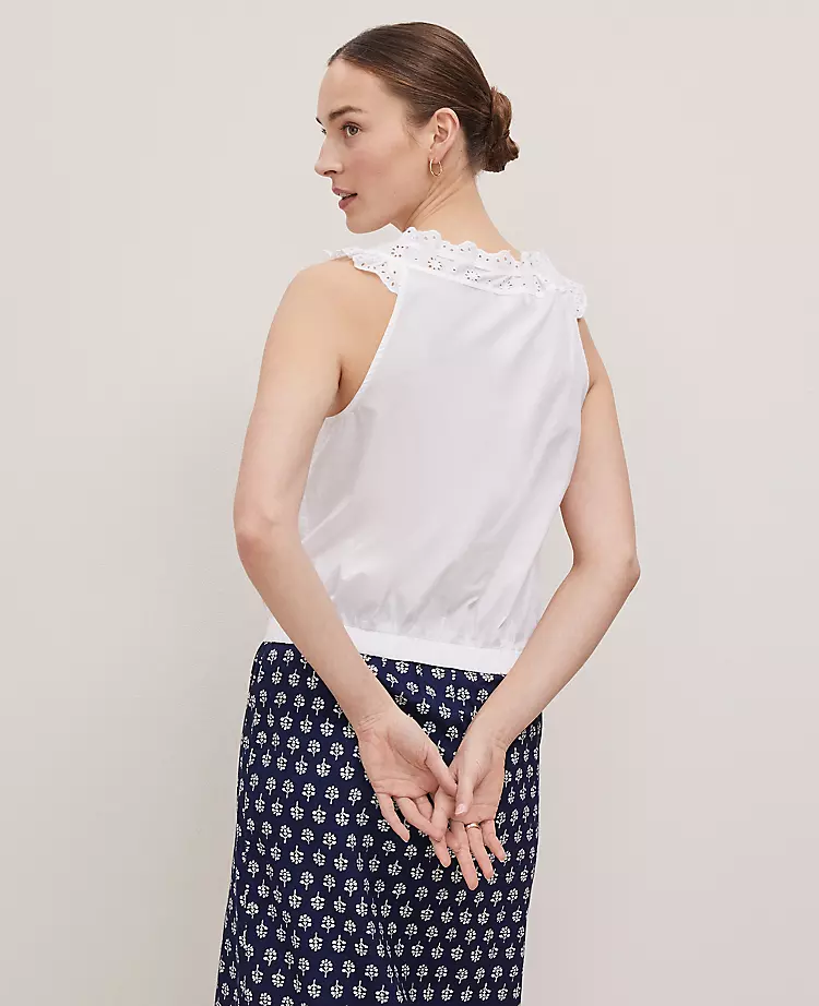 Petite Weekend Collection Eyelet Tie Neck Top