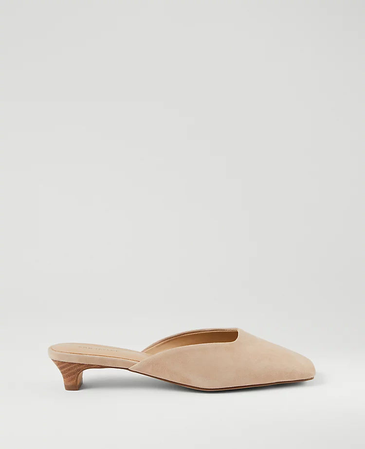 Suede Kitten Heel Mule Pumps
