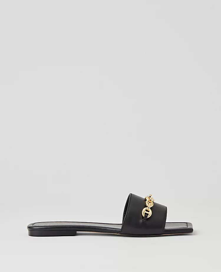 Chain Leather Slide Sandals