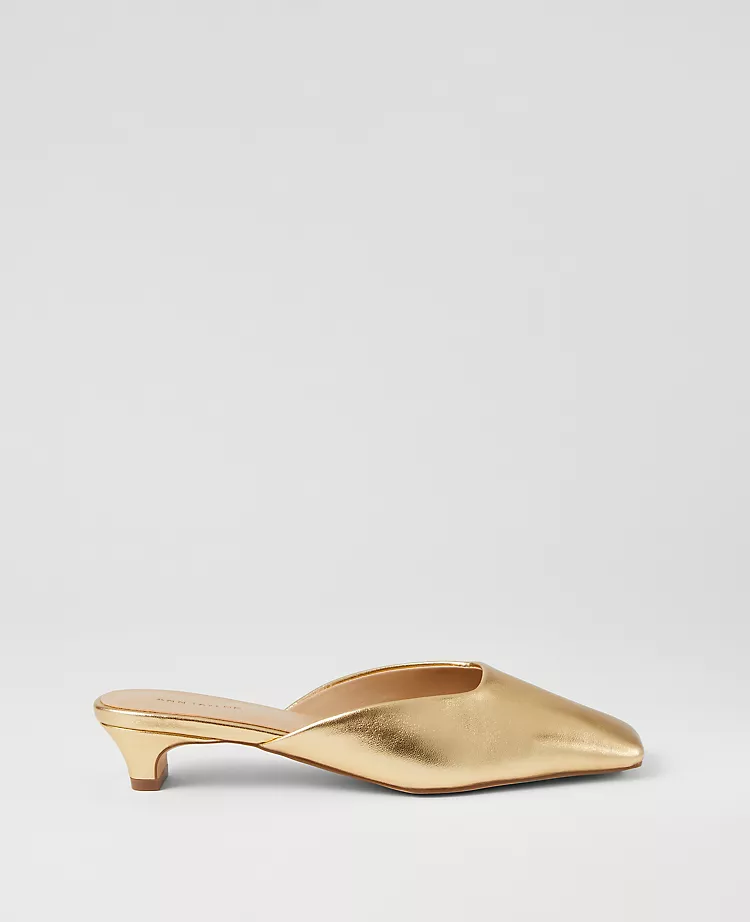 Metallic Kitten Heel Mule Pumps