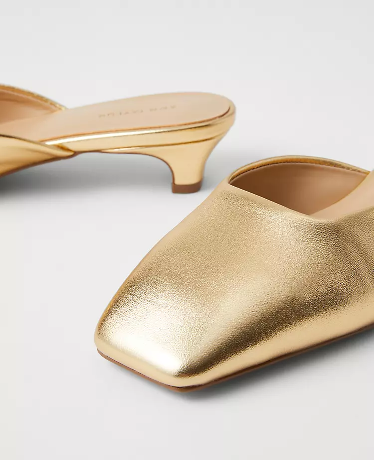 Metallic Kitten Heel Mule Pumps