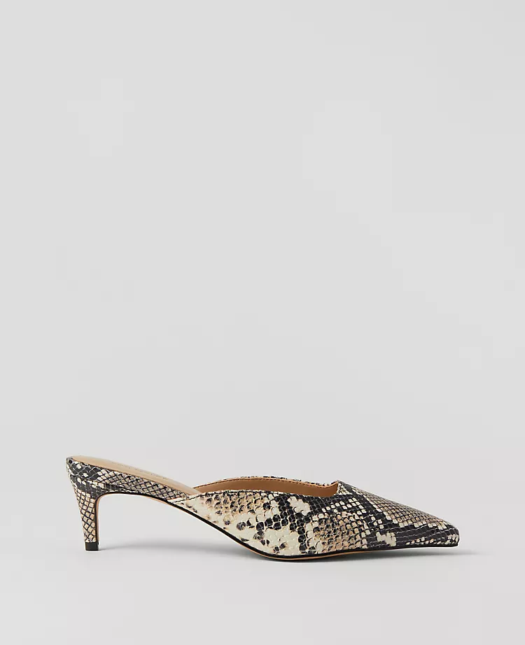 Snake Print Nip Toe Kitten Heel Mule Pumps