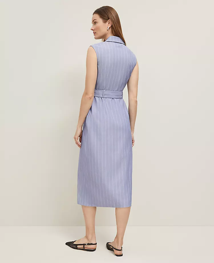 The Petite Belted Blazer Wrap Dress in Pinstripe