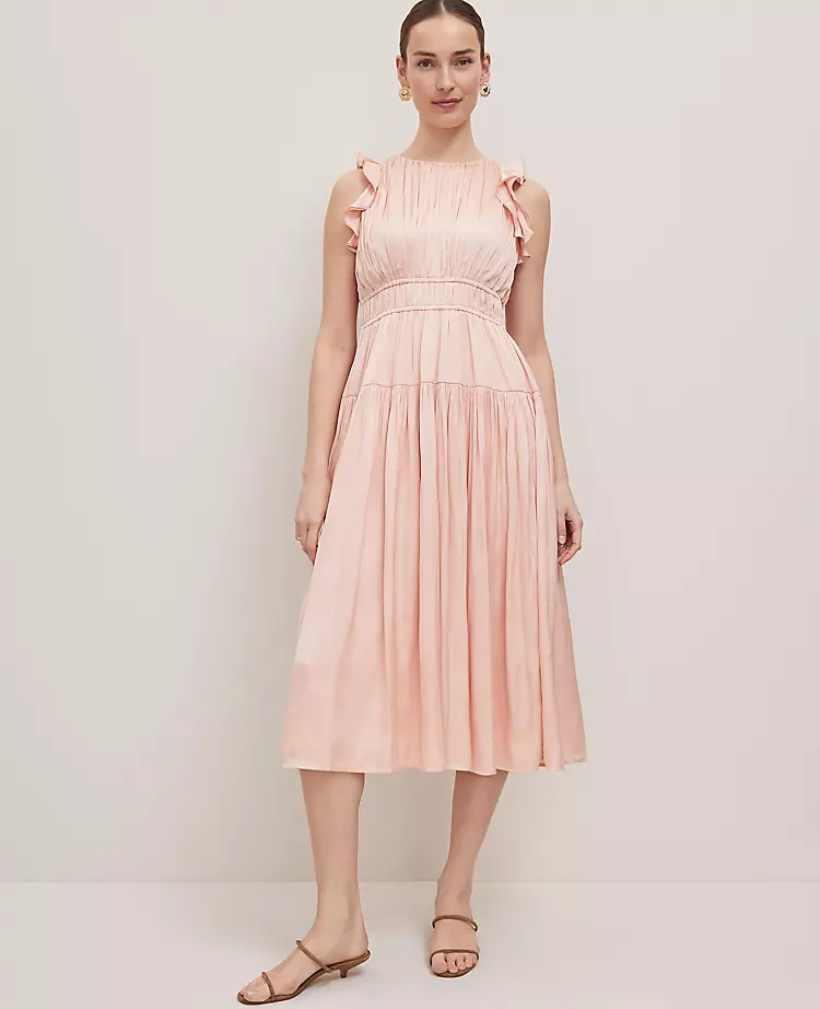 Petite Petaled Ruffle Midi Dress