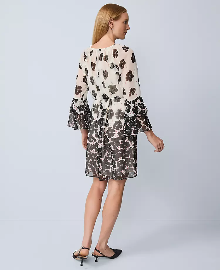 Floral Ruffle Trim Flare Dress