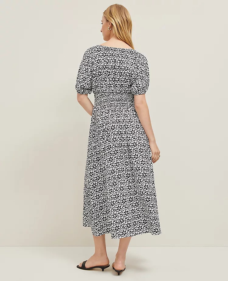 Petite Floral Smocked Puff Sleeve Dress