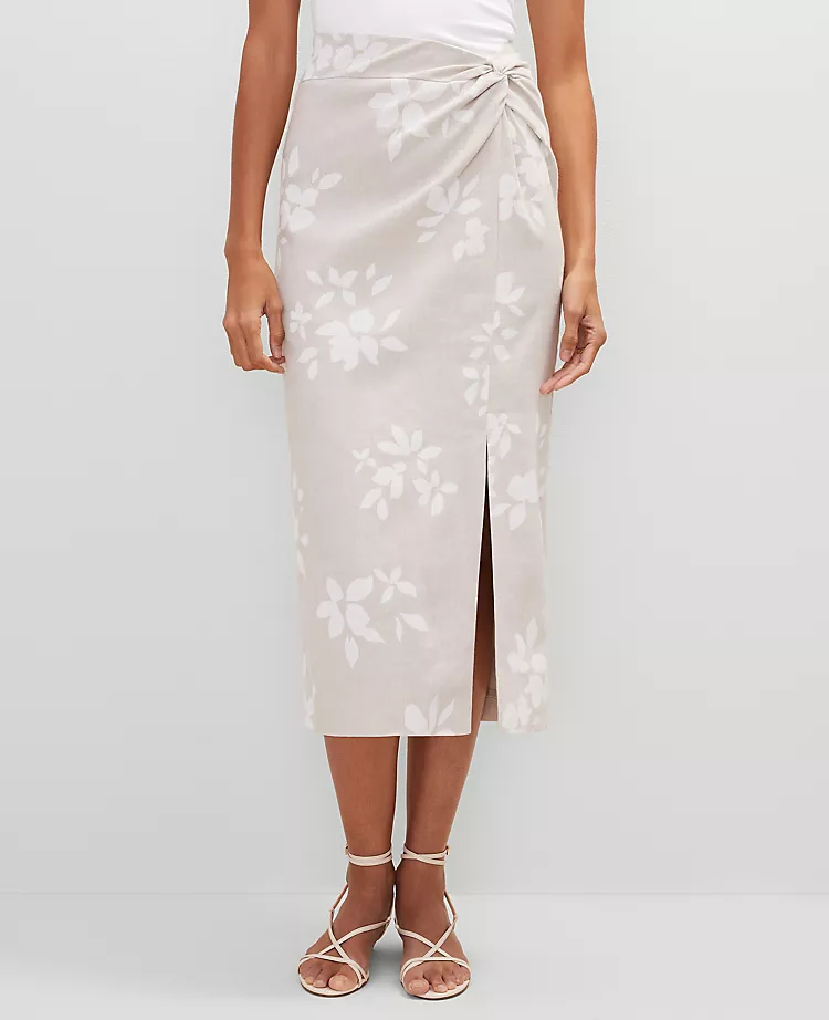 Petite Knotted Linen Blend Pencil Skirt