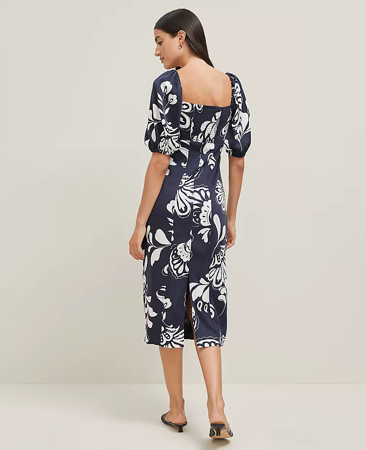 Petite Floral Puff Sleeve Midi Dress