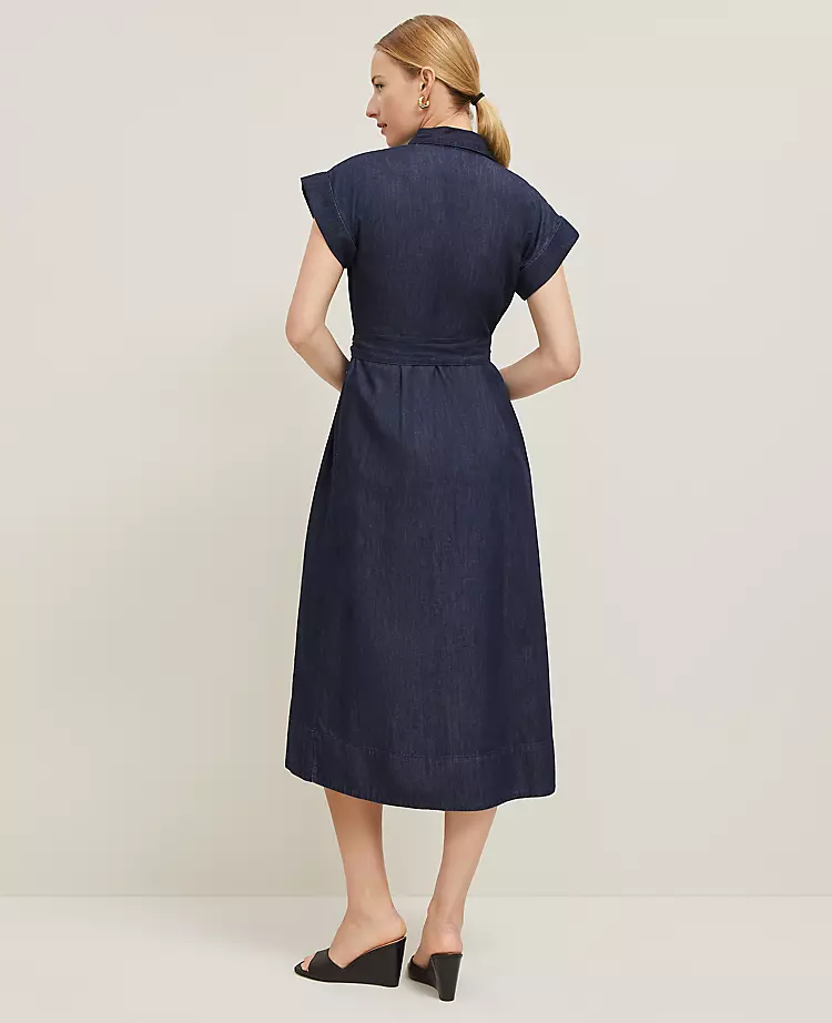 Petite Chambray Flare Midi Shirtdress