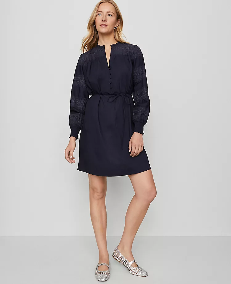 Weekend Collection Ruffle Collar Belted Shift Dress