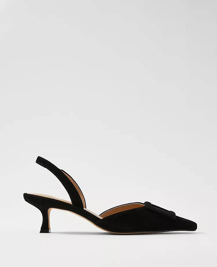 Pointy Toe Buckle Suede Slingback Pumps
