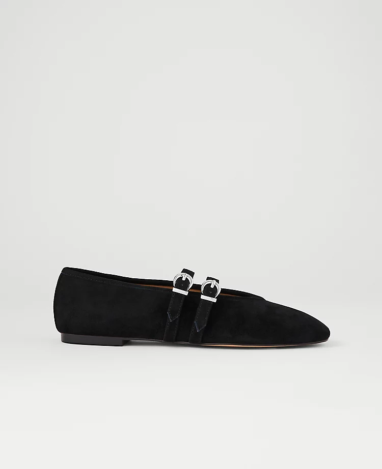 Buckled Suede Ballet Flat