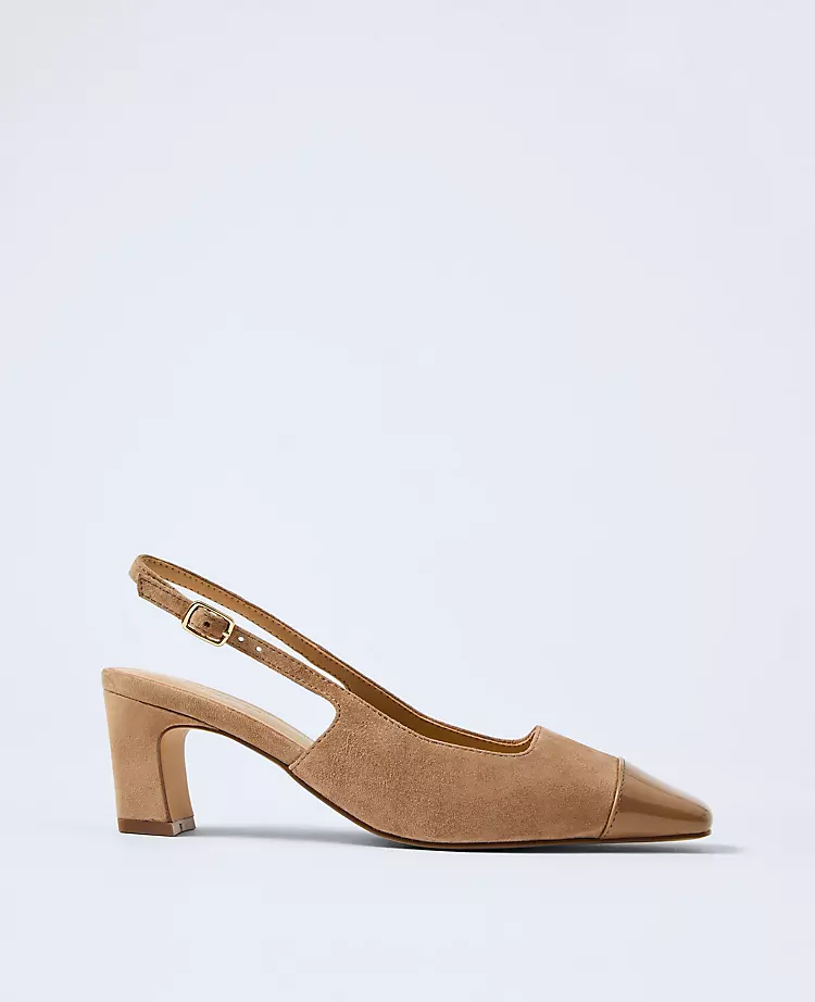 Cap Toe Suede Slingback Pumps