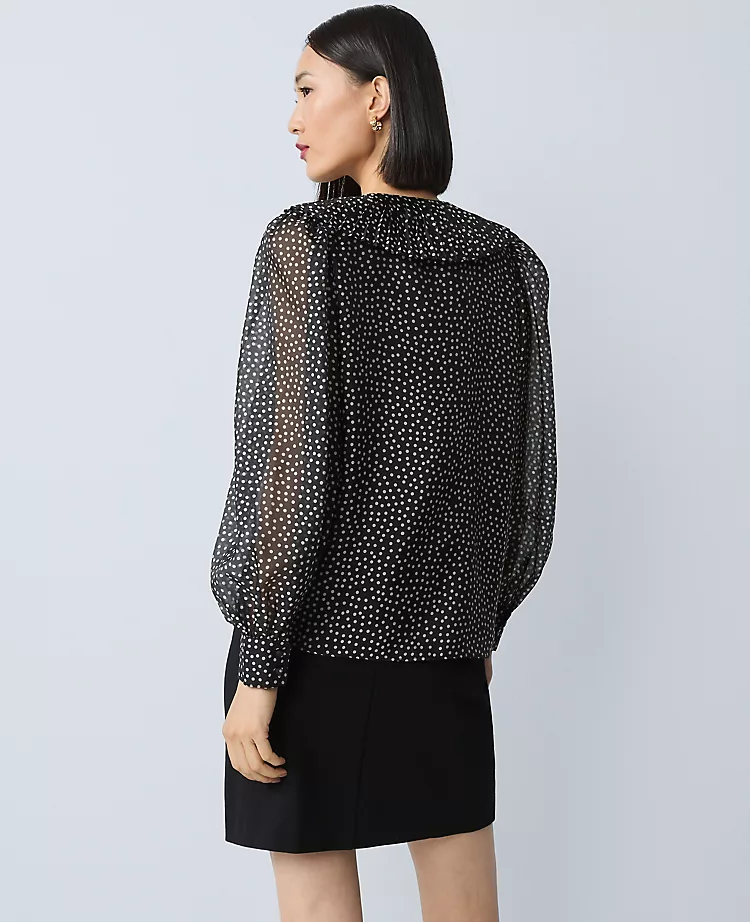 Dotted Pleated Collar Blouse