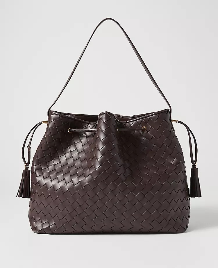 Woven Drawstring Bucket Bag