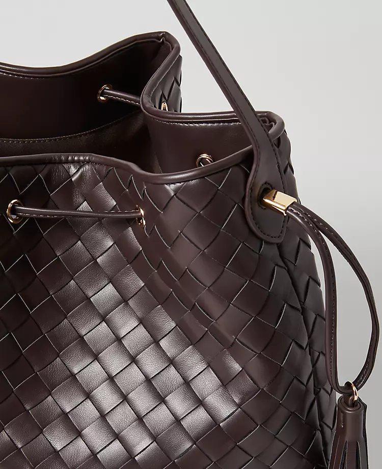 Woven Drawstring Bucket Bag