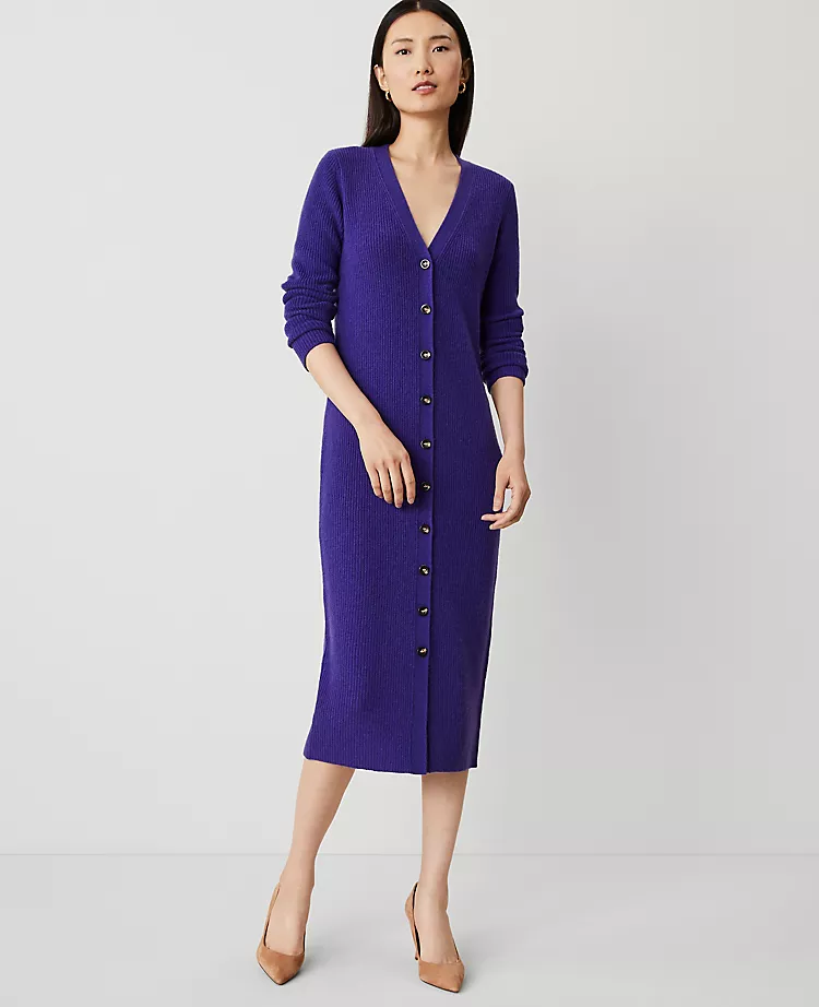Cashmere Ribbed Cardigan Dress