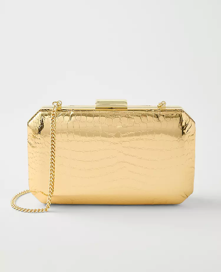 Beveled Metallic Croco Clutch