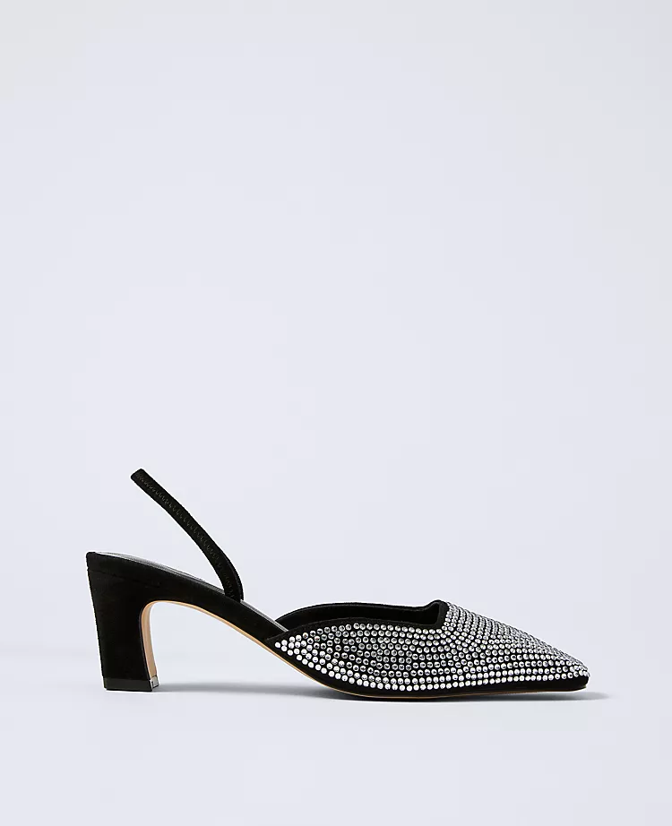 Suede Embellished Slingback Pump
