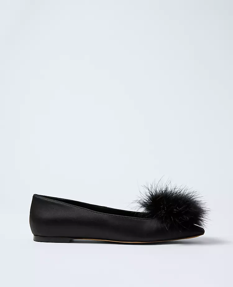 Feather Embellished Satin Flat