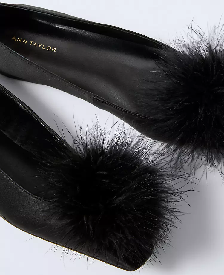 Feather Embellished Satin Flat