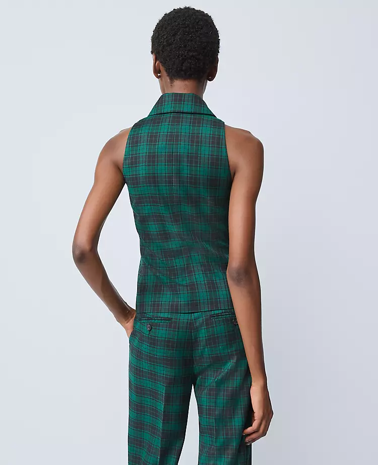 The Petite Double Breasted Vest in Plaid