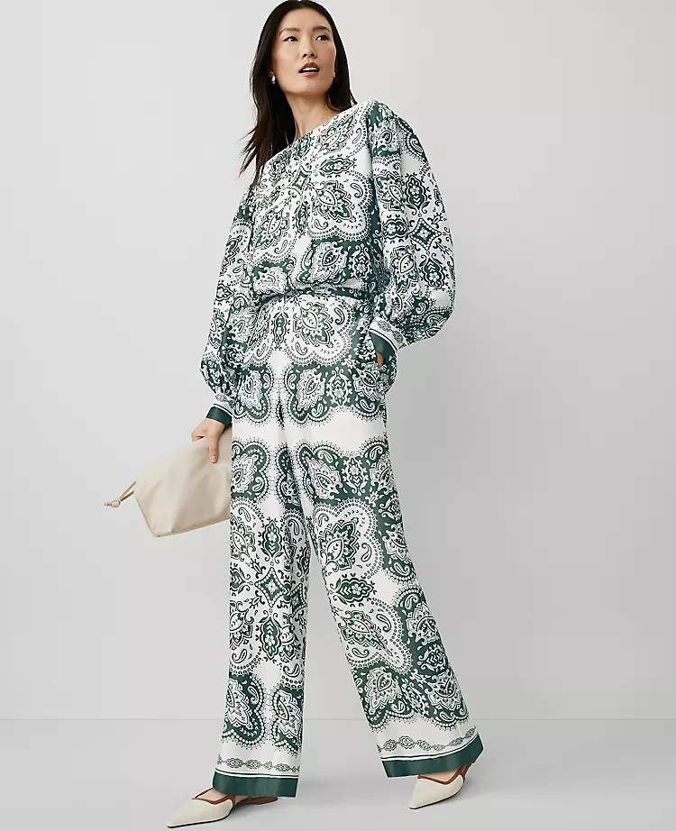 The Easy Wide-Leg Pant in Paisley Satin
