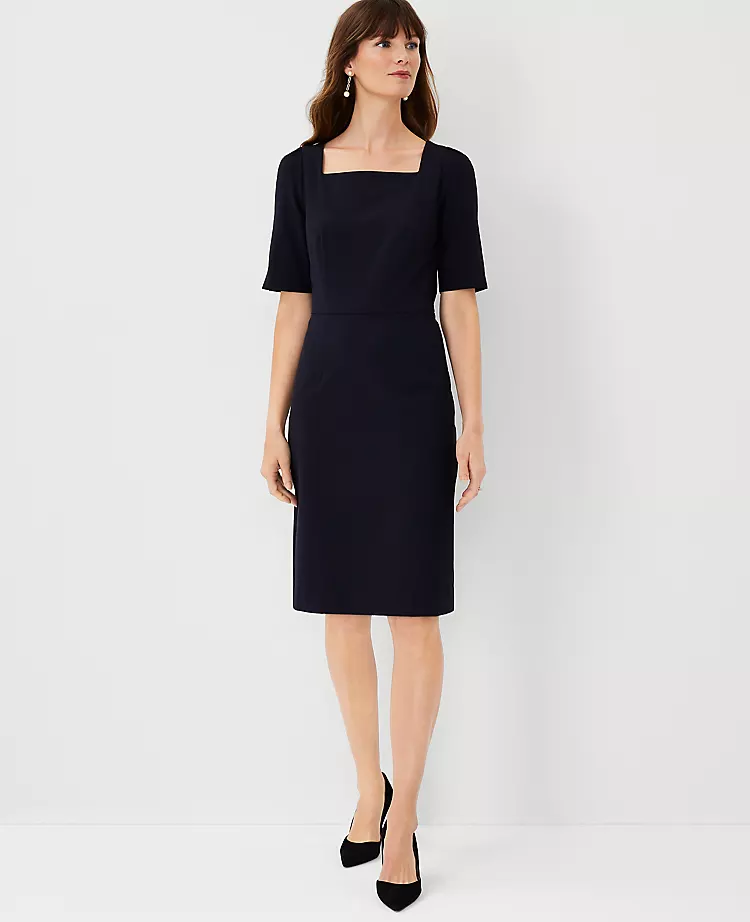 The Petite Square Neck Sheath Dress in Seasonless Stretch