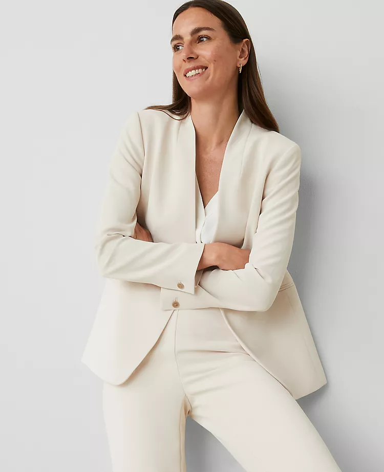 The Long Collarless Blazer in Fluid Crepe