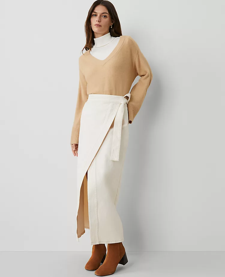 Petite Weekend Collection Denim Wrap Maxi Skirt